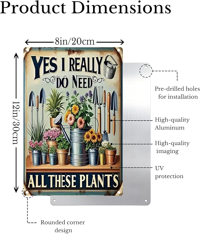 Vintage Garden Metal Sign Funny Gardening Tin Signs Rustic Farmhouse Wildflowers Daisy Aluminum Wall art I Need These Plants for Home Garden Patio Farm Yard Outdoor Indoor Decor 8x12 Inch