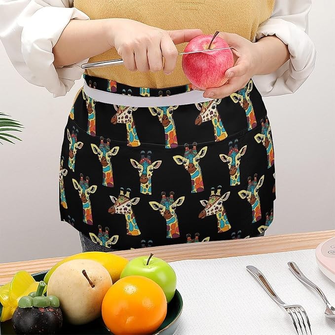 Unisex Apron for Cooking Server Waitress Half Waist Apron with 3 Pockets
