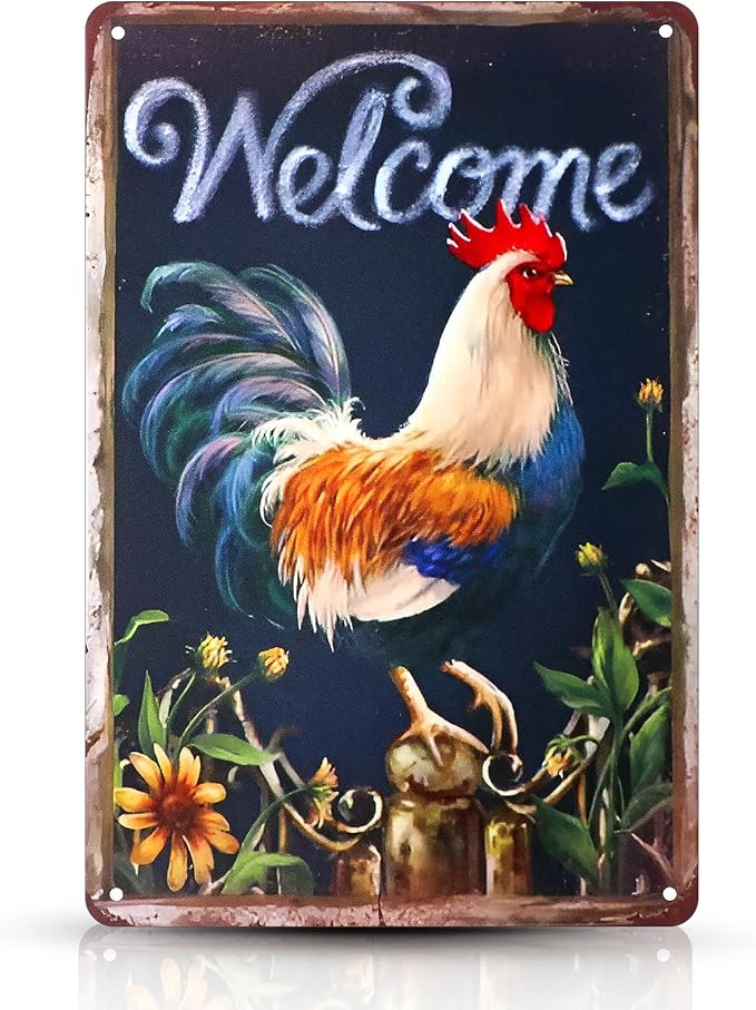 Funny Farm Metal Tin Signs - Vintage Chicken Coop Accessories for Home & Farmhouse Kitchen Wall Decoration - Chicken Lovers Gifts Welcome(Style-A)