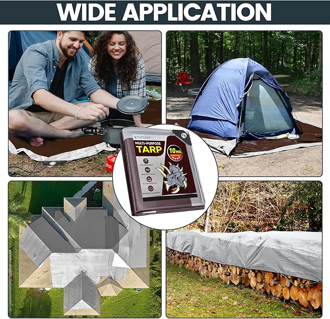 TICONN Heavy Duty Tarp Cover, Extra Thick Tarps Waterproof Tear and Rip Proof UV Resistant Tarpaulin with Reinforced Grommets and Edges (10 Mil, 10'×20')