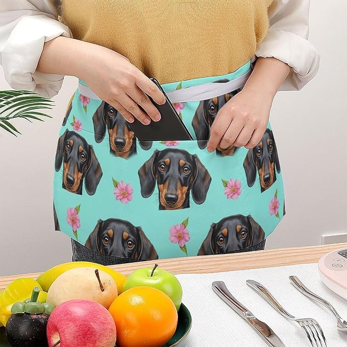 Unisex Chef Waiter Apron Waist Half Short Serving Aprons with 3 Pockets