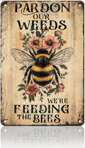 PEACHGARDEN Vintage Garden Decor Patio Outdoor Wall Decor Pardon The Weeds We Are Feeding The Bees Wildflowers Metal Sign Summer Garden Decor Yard Sign Outdoor Decor 8x12inch