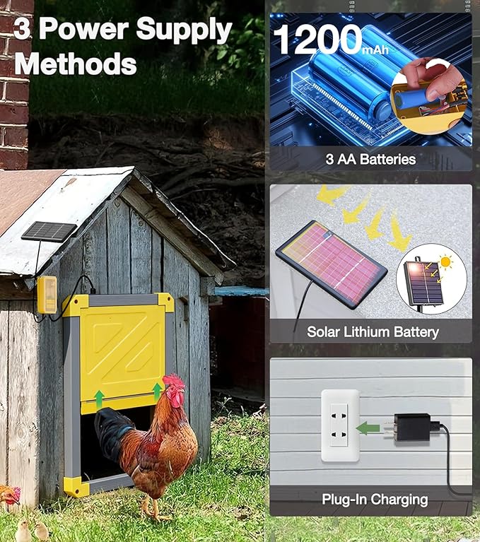 Automatic Chicken Coop Door with Anti-Pinch Detection, Solar Power Supplies, 2" Thickened Aluminum Frame Auto Chicken House Run Door - Grey