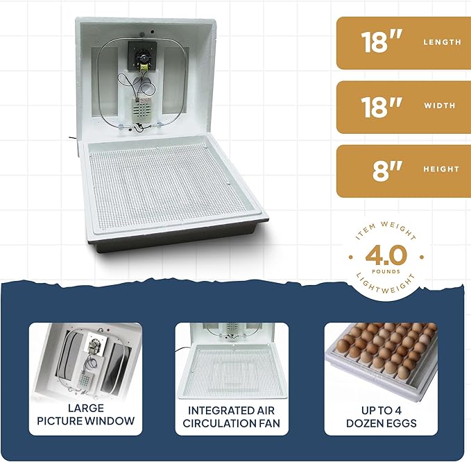 Farm Innovators 120 Volt 40 Watt Circulated Air Incubator for Up to 4 Eggs with Easy to Read Digital Display and Large Picture Window, White (3 Pack)
