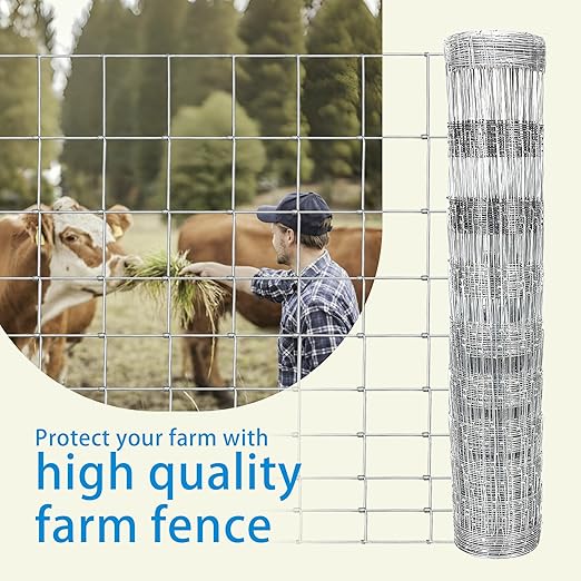 Cattle Fence 5ft x 100ft Heavy Zinc Coating Farm Fence,Galvanized Field Wire Fencing Deer Fence,Goat Fence,Hog Wire Fencing for Yard Livestock & Animals Protection