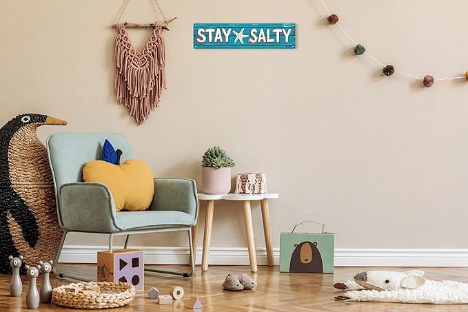 AWISZZZ Stay Salty Metal Tin Signs Summer Beach Decorations for Home Starfish Decor Beach Theme House Room Bedroom Bathroom Decor Sign for Classroom 4x16 In