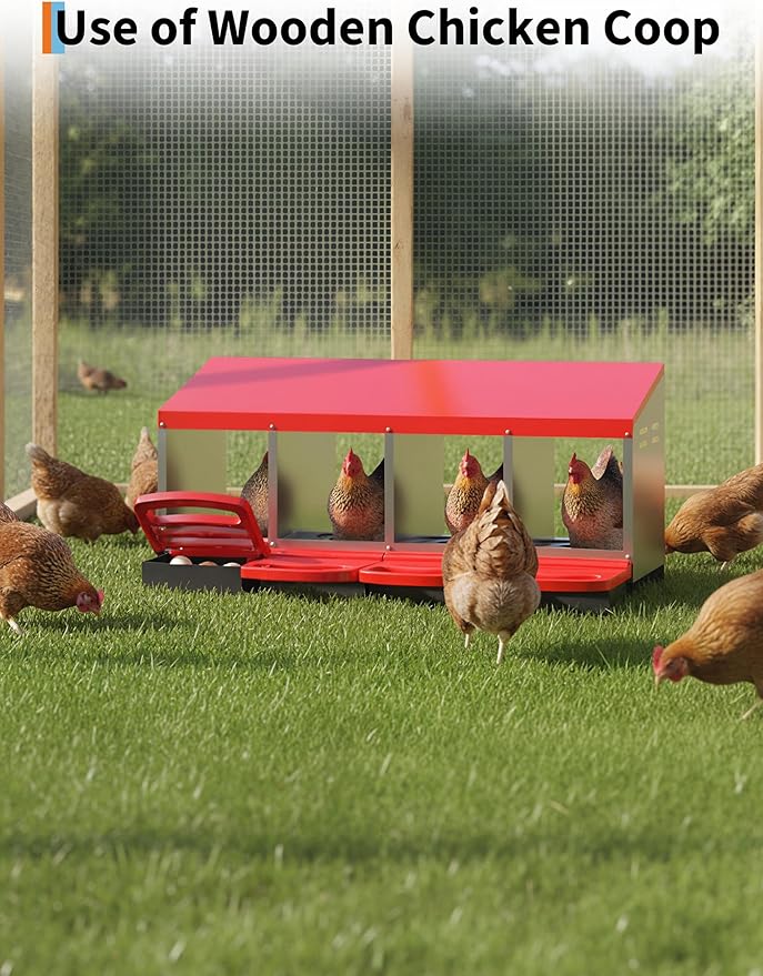 Chicken Nesting Boxes, 4 Hole Metal Rollaway Nest Box for Laying Hens with Cleanable Pull-Out Trays Wall Mount or Placed Design for Easy Egg Collection & Cleaning