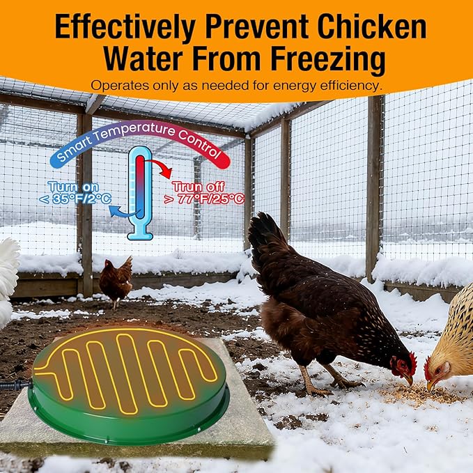 2 Pack Chicken Water Heater for Winter, 125W Poultry Waterer Heated Base 31.4cm / 12.4in, Freeze-Proof Thermostat Deicer for Metal or Plastic Chicken Drinkers 1–5 Gallon,