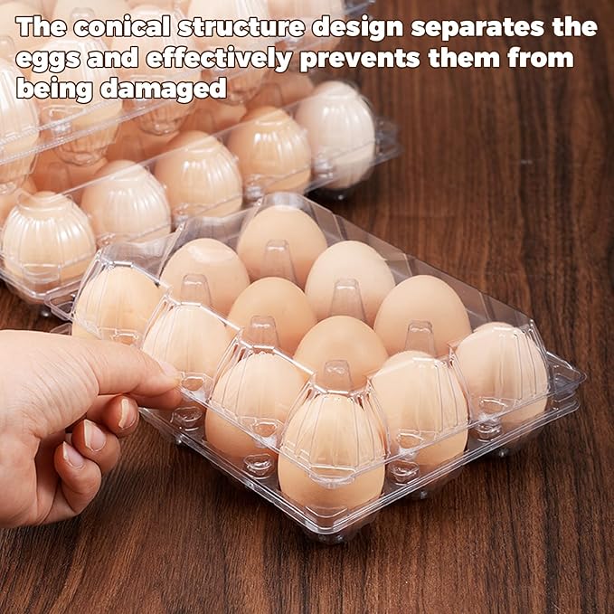 Egg Cartons 50 Packs, Bulk Plastic Clear Empty Egg Cartons-4x3 Grids, Holds up to 12 Eggs for Home Ranch Chicken Farm, Commercial Business Market Display