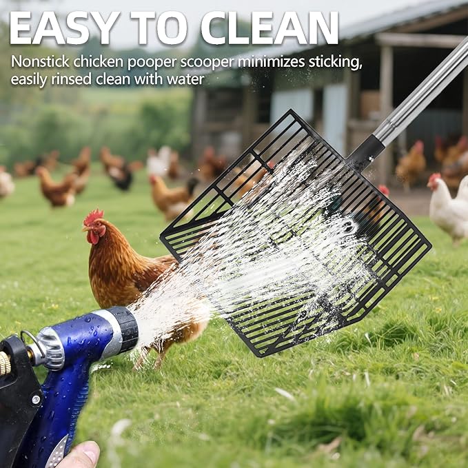 PUPTECK 5-in-1 Chicken Poop Scooper - Adjustable Long Handle Poop Scooper with Deep Shovel, Detachable Heavy Duty Shovel Multifunctional Chicken Cleaning Tool Coop Accessories(23"-68")