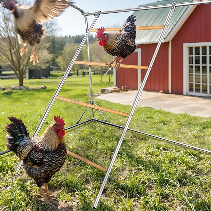 Large Metal Chicken Roosting Perch, Square Roosting Ladder for Outdoor Chicken Coop, Extended Metal Roost for Backyard Poultry Chickens and Small Animals (69" L x 41" W)