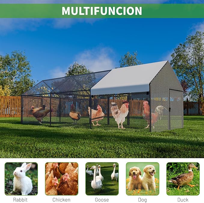 Metal Chicken Coop 118"×40"×40" Chicken Run with Waterproof Cover Portable Poultry Cage Walk in Hen House Outdoor Backyard Farm Animal Enclosure Crate Pet Playpen Exercise Pen for Rabbit Duck