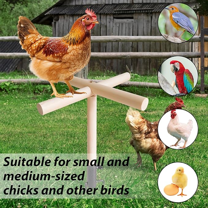 Chicken Perch Toys for Coop – Wooden Chick Perch Stand with Metal Ground Plug, Reusable Roosting Bar Ladder Chicken Coop Accessories Backyard Playground for Poultry, Rooster, Chicks, Birds, Parrots