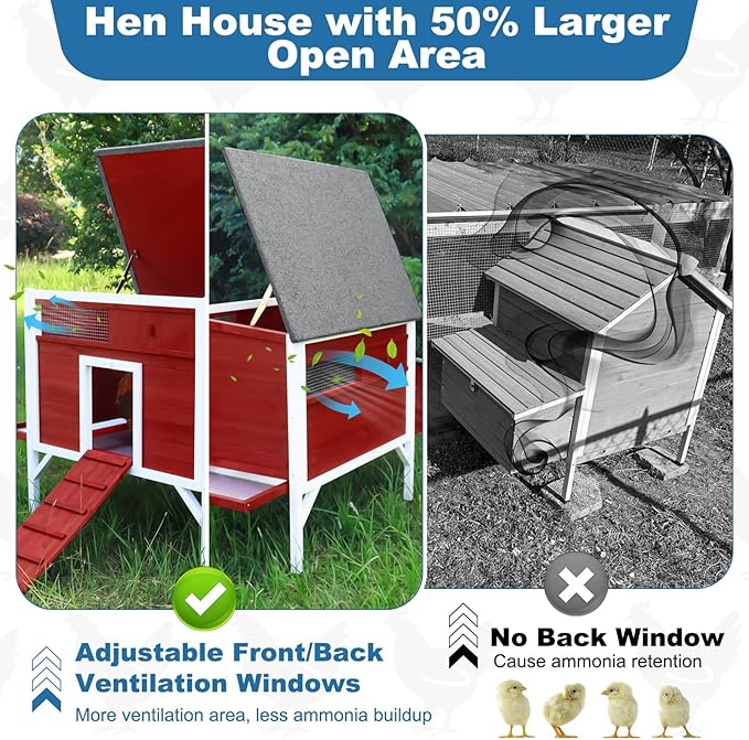Outdoor Chicken Coop Weatherproof Wooden Hen House Small Animal Pet Hutch with Asphalt Roof Elevated Legs Removable PVC Layer Above Nest Box Pull-Out Tray