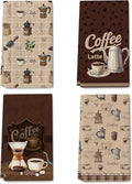 Vintage Coffee Kitchen Towels Decorative Set of 4, Brown Dish Towels Soft Absorbent Cute Tea Towel Hand Towel for Coffee Bar Drying Cleaning Kitchen Decor