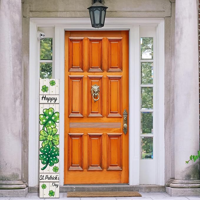 47" Large St. Patrick's Day Porch Sign Irish Welcome Sign Shamrock Wooden Tall Porch Decor Rustic Farmhouse Front Door Decor for Irish Holiday Outdoor Home Yard Entryway Gift