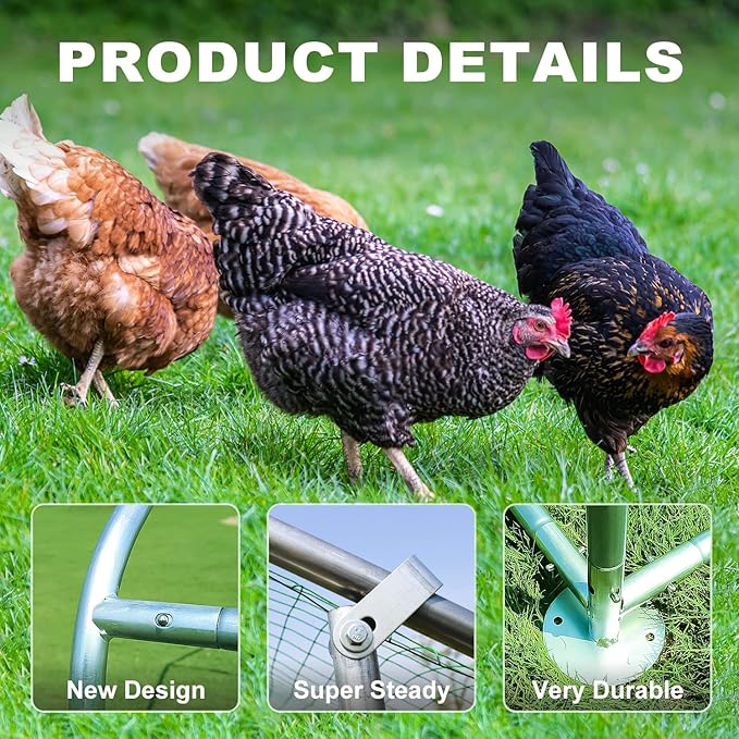 Large Metal Chicken Coop Walk-in Poultry Cage Chicken Runs for Yard with Coverd Chicken Pen for 40 Chickens Duck Rabbit House Outdoor