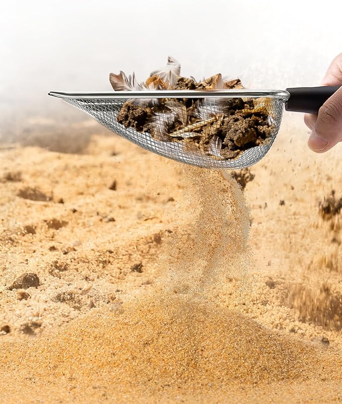 Chicken Poop Scooper for Coop,2 Pack Chicken Coop Poop Scoop Shovel with 3.8mm & 5mm Mesh, Metal Chicken Coop Rake and Scoop Tool,Scooper Shovel for Sifting Sand, Litter, Chicken Supplies