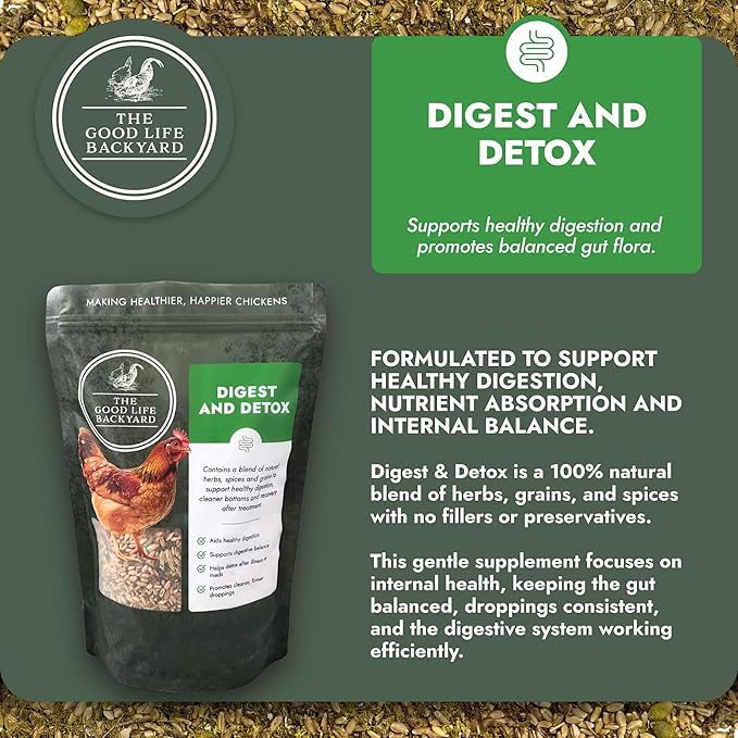 Good Life Backyard Digest & Detox for Chickens – Natural Digestive Support Gut Health Blend (1 lb Pouch) | Hatching Time