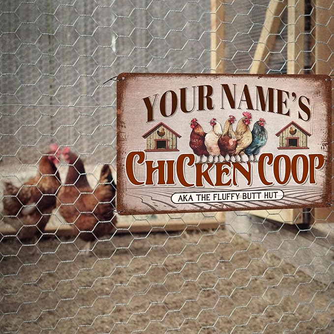 Custom Chicken Coop Sign Personalized Farmhouse Decor Rustic 12x8 Inch Vintage Hen House Metal Sign Gift for Chicken Lovers
