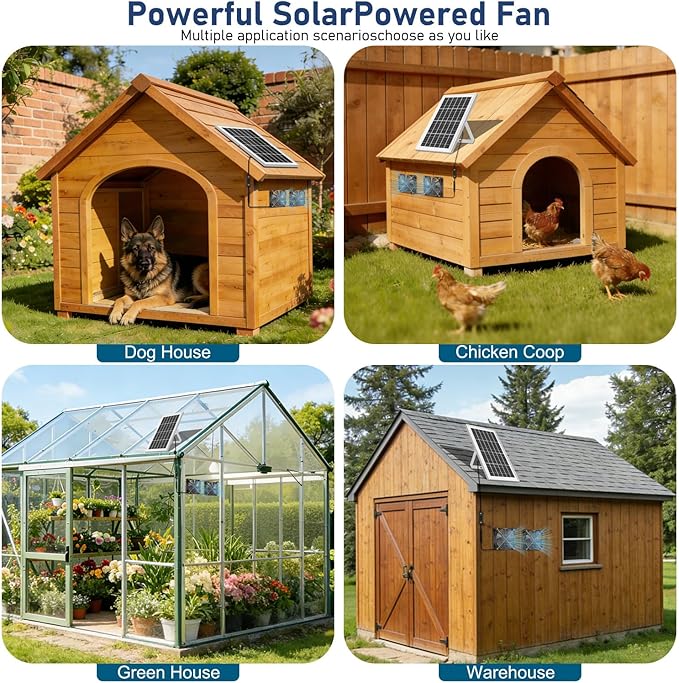 Solar Exhaust Fan, 20W Waterproofed Solar Panel + Two 4.72" Ventilation Vent Fan, Solar Powered Fan Kit, High Speed Solar Powered Exhaust Fan for Shed, Chicken Coop, Greenhouse, Dog House