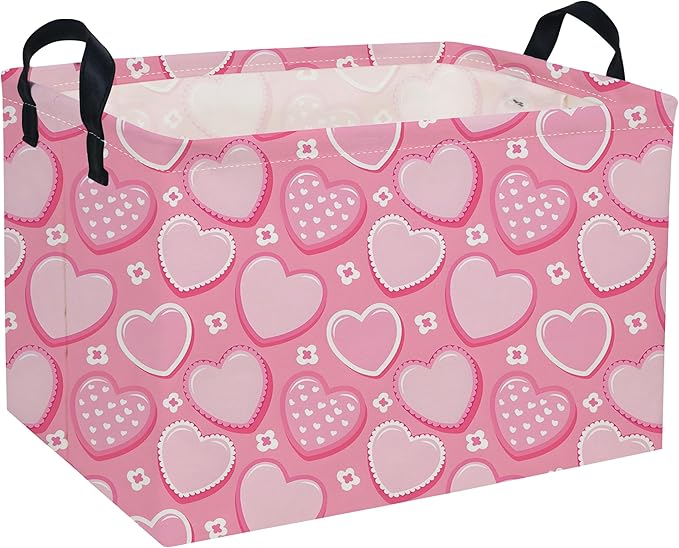 Rectangular Valentine's Day Baskets,Heart Basket,Pink Girls Basket Kids Storage Bin Love Room Decor for Home.(Sweet heart)