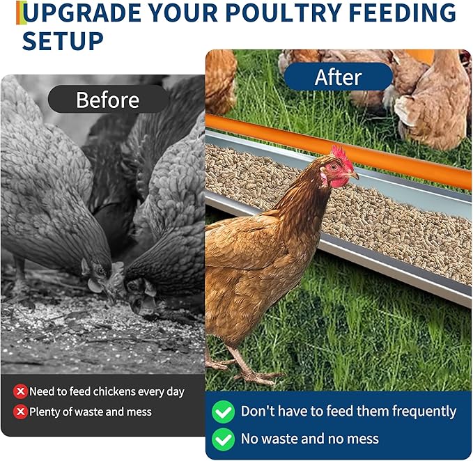 Chicken Feeding Trough 45 Inch, Heavy Duty Galvanized Steel Coop Feeder with Crossbar & Drainage Holes, Large Capacity Metal Poultry Trough Feeder for Ducks, Birds Orange
