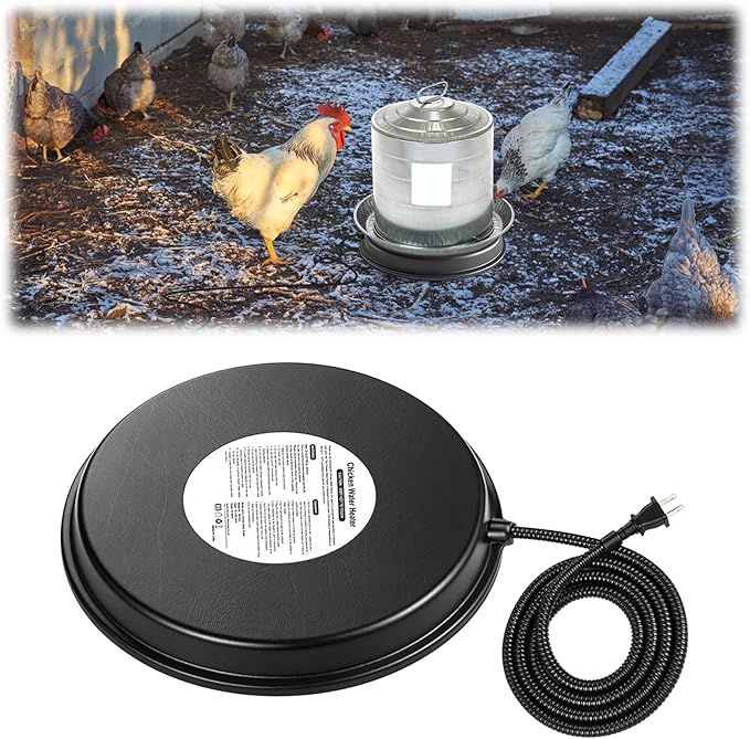 Chicken Water Heater Winter, 12.6" Heated Base for Metal Plastic Poultry Founts Waterer Thermostatically Controlled Heated Waterer for Chickens 80W, Chicken Coop Accessories (1)