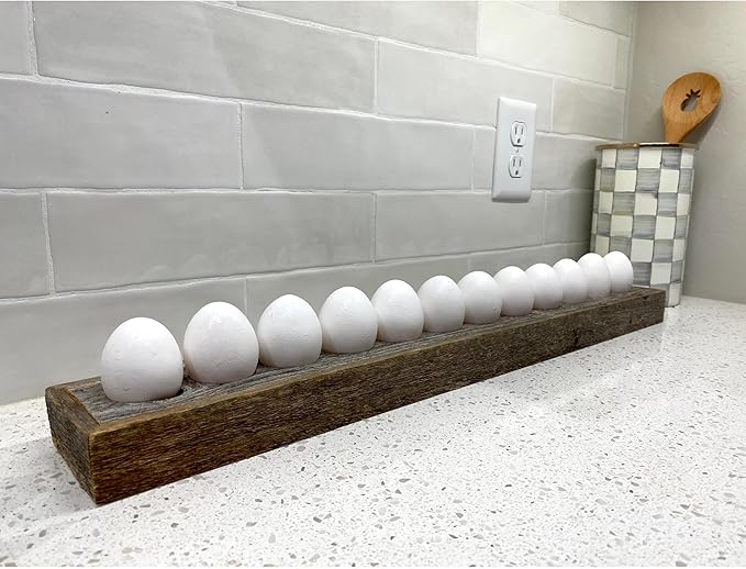 BarnwoodUSA Countertop Egg Holder – 12-Egg Reclaimed Wood Tray for Farm Fresh Eggs, Weathered Gray