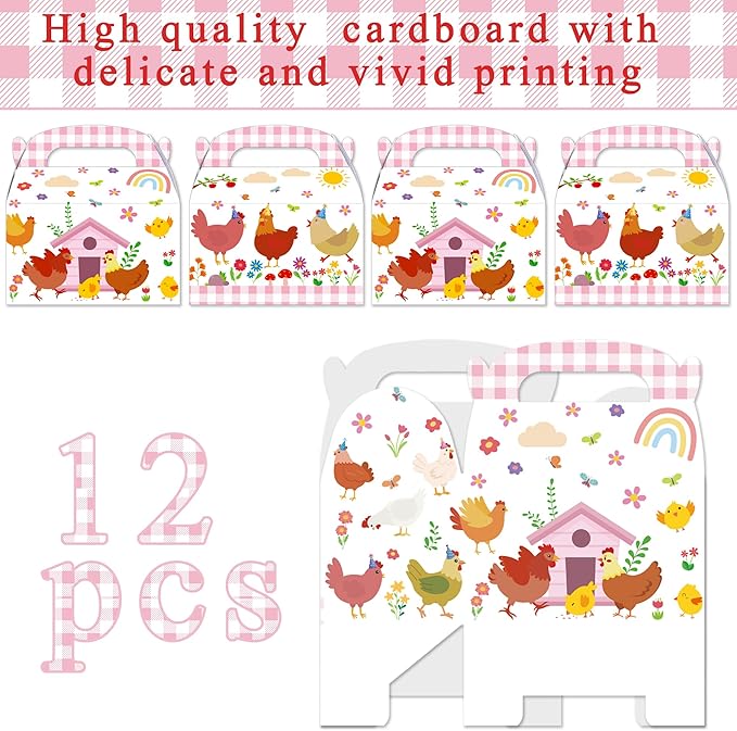 umoni Chicken Party Supplies Little Chick Birthday Favor Box 12PCS Chicken Theme Gift Box Farm Animals Treat Boxes for Barnyard Baby Shower Party Decor
