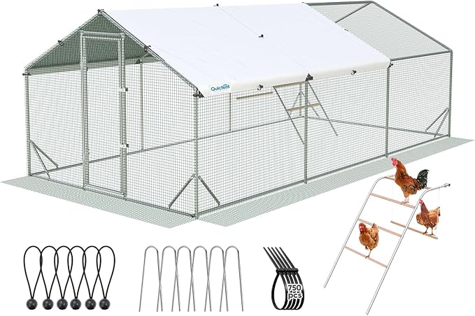 Quictent Advanced Series 18x9 ft Metal Chicken Coop Run with Climbing Ladder, Large Walk-in Outdoor Poultry Cage Heavy Duty Predator Proof Hen Duck Rabbit Farm Pen House, Waterproof Anti-UV Cover