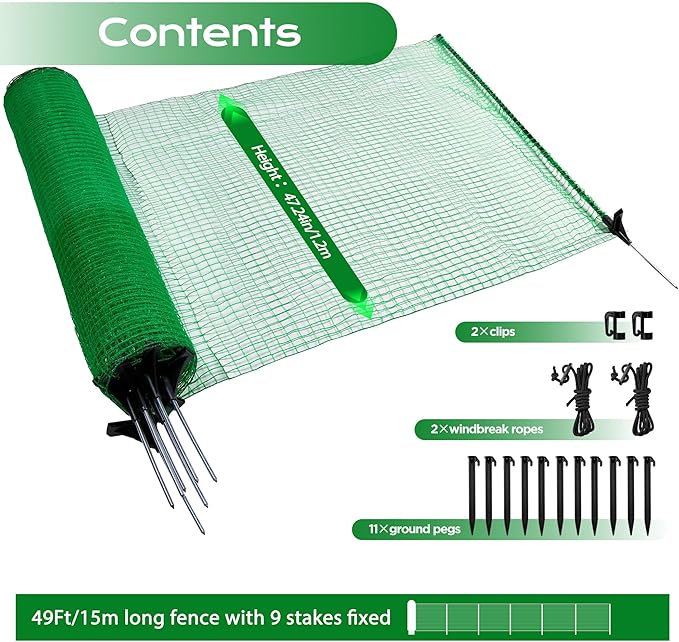 Temporary Fence with Posts,4'x50' Safety Barrier for Dog Snow Plastic Mesh Fencing with Fiberglass Stake Windbreak Rope,Movable Fencing Roll for Garden Backyard Outdoor Animal Protect