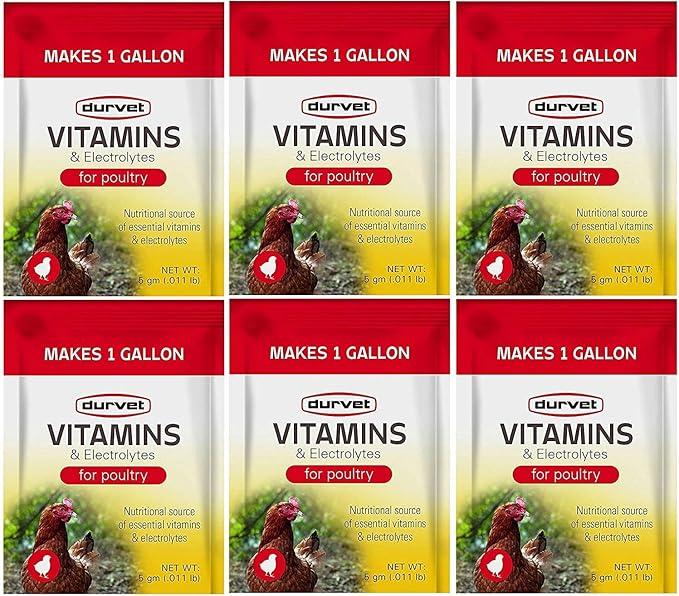 Durvet 6 Pack of Vitamins and Electrolytes for Poultry, 5 Grams, Makes 6 Gallons