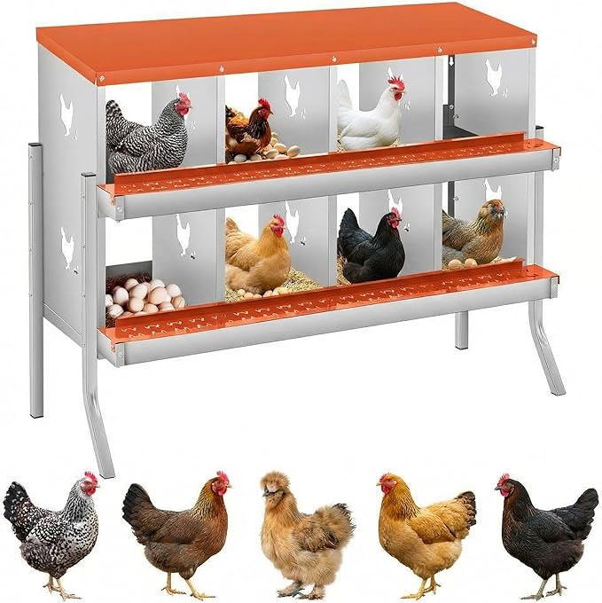 Chicken Nesting Box, 6/8/10 Compartment Metal Nesting Box,Wall Mount Chicken Nesting Boxes for Laying Eggs,Easy Egg Collection,6 Room Nest Boxes for Chickens