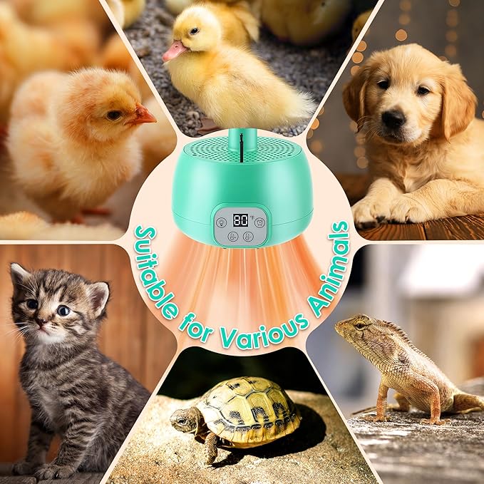 1 Pack Chicken Coop Heater with Remote Control, Timing Chicken Heat Lamp, Smart Temperature Control Chick Brooder Heater, 5 ft Ultra Long Cable Reptile Heating Lamp for Chicks Duck Dog Pet