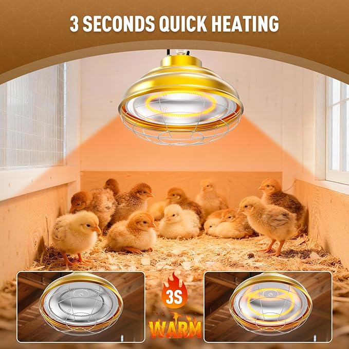 600 Watt Large Heat Lamp for Chicken Coop, Hanging Chicken Coop Heater, Carbon Fiber Bulb Waterproof Coop Heater with 2 Heating Levels, Chicken Warmer Lamp for Indoor Poultry Pet Livestock Greenhouse