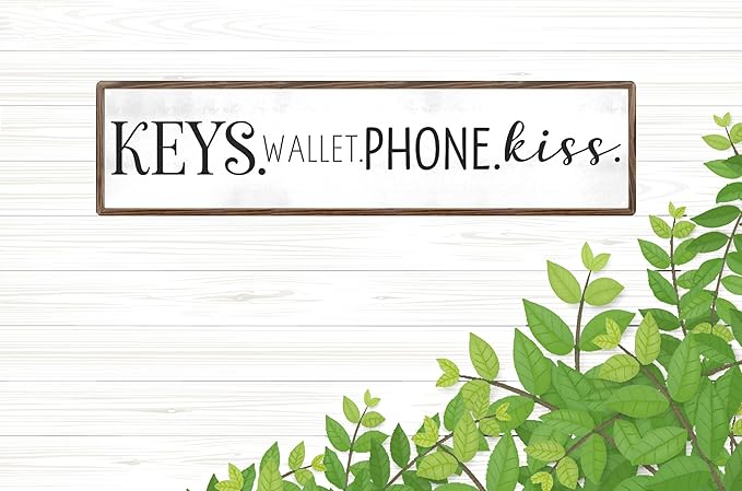 CSWLJS Rustic Metal Signs Key Wallet Phone Kiss Sign Home Wall Art Decor Farmhouse Style Modern Wall Hanging Multi-Purpose Entryway Plaque for Living Room Bedroom Desktop Decor 4x16 in