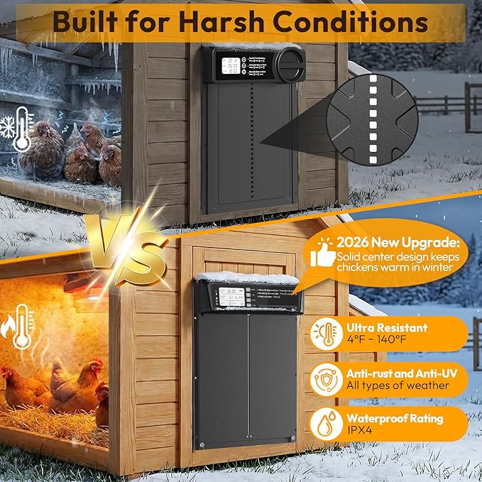 INNOLAND Large Size Automatic Chicken Coop Door Solar Powered - Timer/Manual Mode, Solar Chicken Coop Door Anti-Pinch, Aluminum Alloy Chicken Door | 20M Remote Control | Higher Battery Capacity