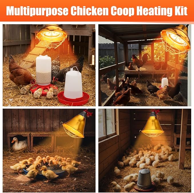 Chicken Heat Lamp Carbon Fiber Tube Brooder Heater Lamp for Chicks, Adjustable 2 Temperature Hanging Chicken Warmer Poultry Automatic Feeder and Waterer Kit for Newborn Livestock 175w/350w