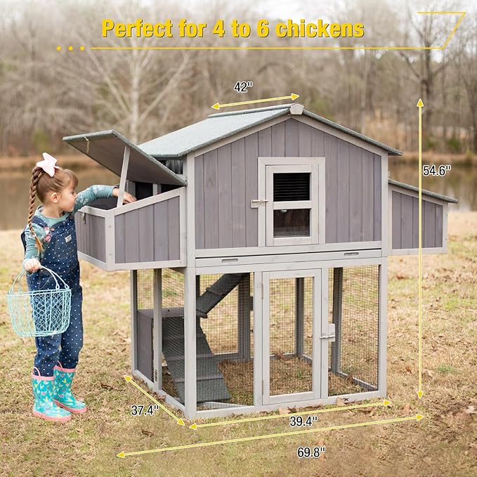 AIVITUVIN Large Chicken Coop for 6-8 Chickens Outdoor Chicken House with Two Nesting Box Folding Design Leakproof Pull-on Tray