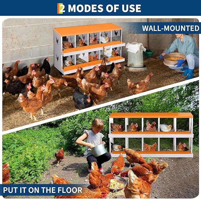 Chicken Nesting Box, 10 Compartments Laying Boxes for Chicken Hens Poultry Protect Eggs Chicken Coop Wall Mount Metal Nest Box for Chicken Coop