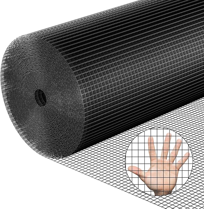 Hardware Cloth 1/2 inch 48 x 100 ft Heavy Duty Black Chicken Wire Fencing 19 Gauge Vinyl Coated Welded Wire Mesh Roll PVC Hardware Cloth Chicken Wire Fencing Garden Fence Tree Guard