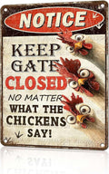 Funny Chicken Metal Sign Chicken Coop Metal Decor Keep Gate Closed Tin Signs Vintage Poster Wall Decor For Home Farmhouse Farm Poultry House Yard Fence Kitchen Outdoor 16 * 12 In