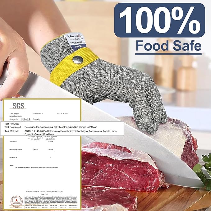 Dowellife Level 9 Cut Resistant Glove Food Grade, Stainless Steel Mesh Metal Glove Knife Cutting Glove for Butcher Meat Cutting Oyster Shucking Kitchen Mandoline Chef Slicing Fish Fillet (2X Large)