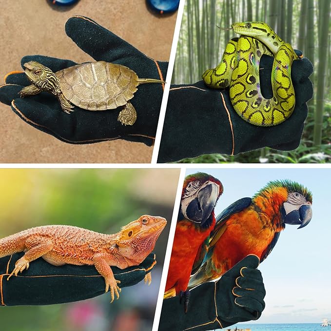 Animal Handling Gloves - 23.6 inch Bite Proof Gloves, Anti Scratch Cowhide Leather for Cat Grooming, Snake Animal Handling