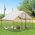 Large Metal Chicken Coop with Waterproof Cover, 10 x6.5 x 6.5 Ft Walk-in Chicken Runs for Yard, Galvanized Wire Poultry Chickens Hen Pen Cage for Backyard Farm