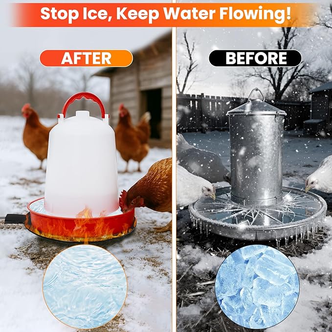 Heated Chicken Waterer, 6" Waterer with Heater 1–5 Gallon, Chicken Water Heater for Winter, Heated Base for Metal or Plastic Waterers