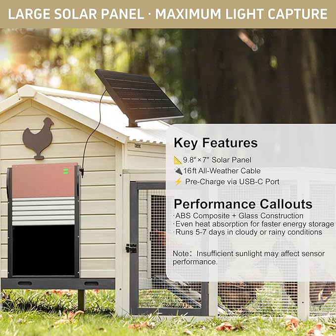 Automatic Chicken Coop Door, Chicken Door Programmable with App,Solar Chicken coop Door.Chicken Coop Door Timel& Light Sensor,Anti-Pinch,Remote Control,USB Rechargeable