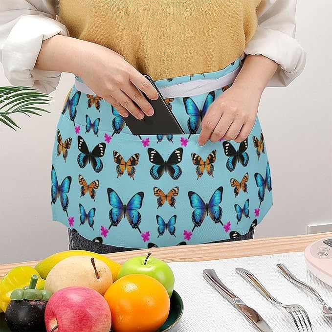 Short Aprons for Servers Unisex Chef Works Waitress Apron with 3 Pockets