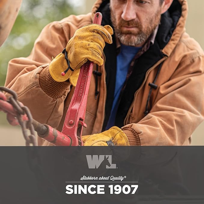 Wells Lamont Leather Work Gloves for Men – Heavy Duty, Cowhide, Abrasion & Puncture Resistant – Adjustable Wrist, Gunn Cut Design, Ideal for Ranching, Farming, Construction - Saddletan - M